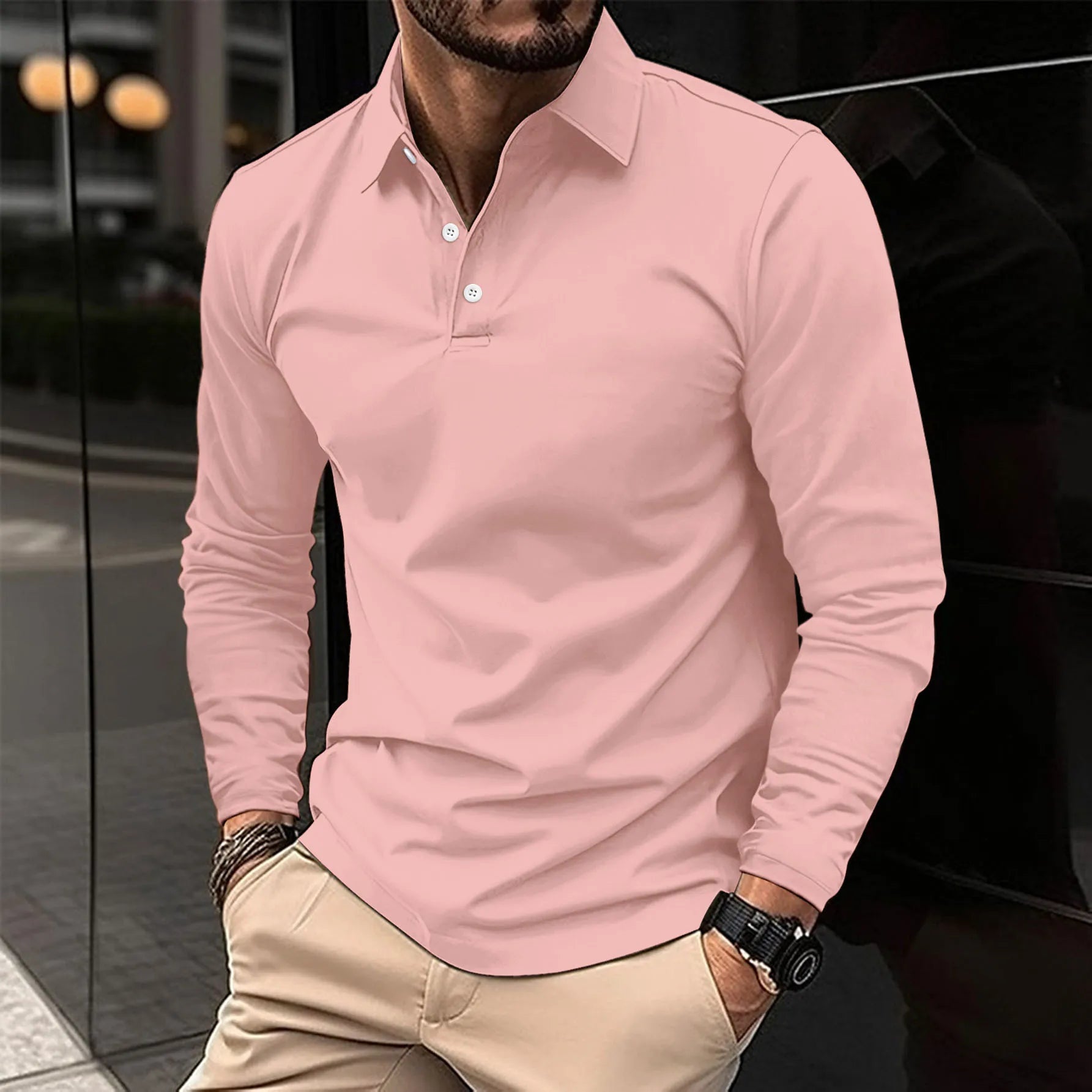James Oxford Classic Long Sleeve Polo Shirt for Men