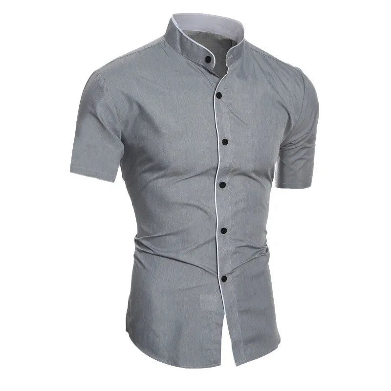 James Oxford Short Sleeve High Collar Shirt for Men