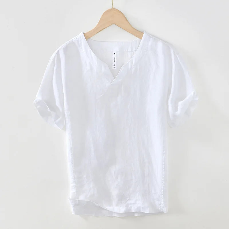 James Oxford Short Sleeve Relaxed Fit Linen Shirt for Men