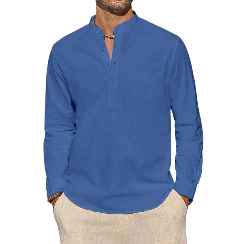 James Oxford Cotton Henley Shirt for Men