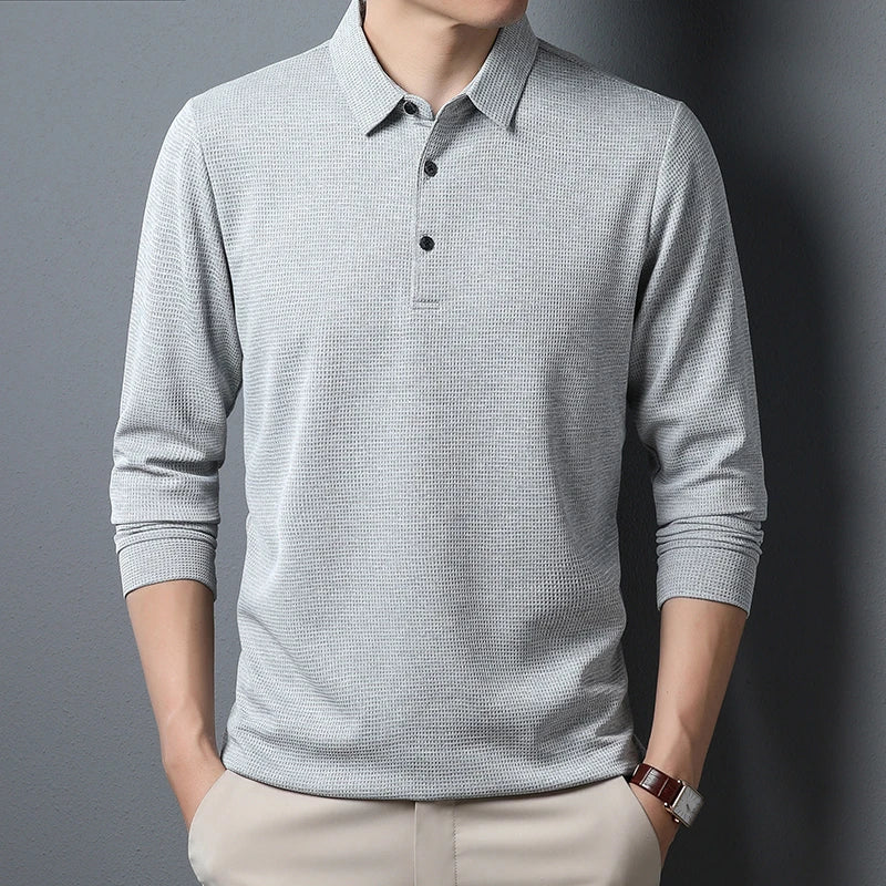 James Oxford Knit Long Sleeve Polo Shirt for Men