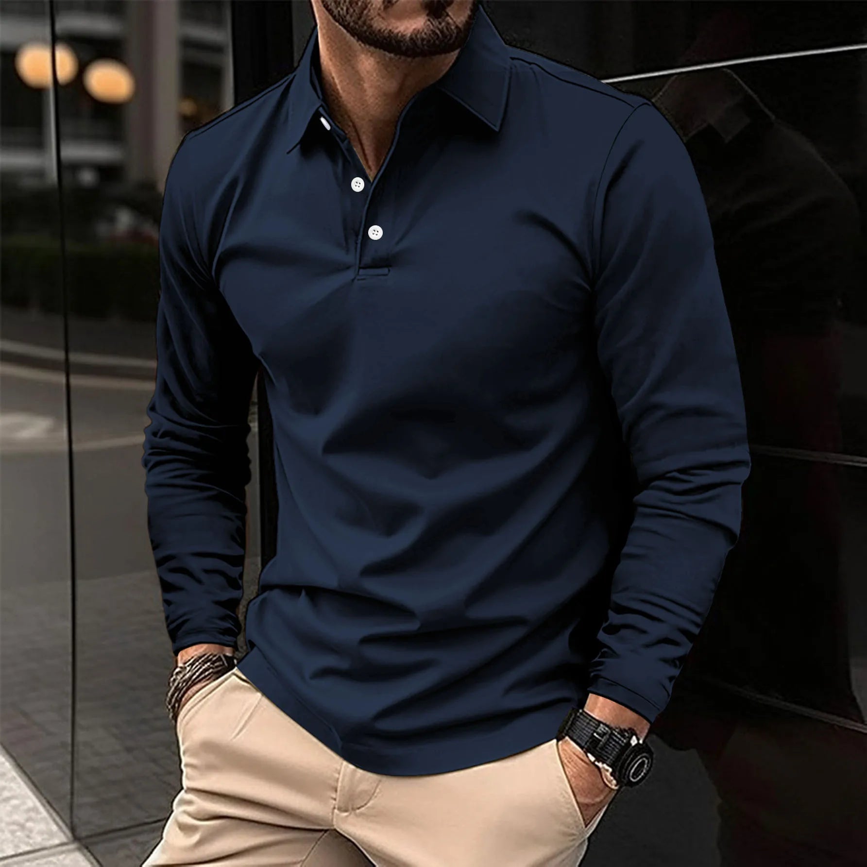 James Oxford Classic Long Sleeve Polo Shirt for Men