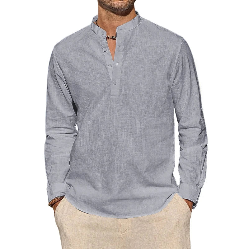 James Oxford Cotton Henley Shirt for Men