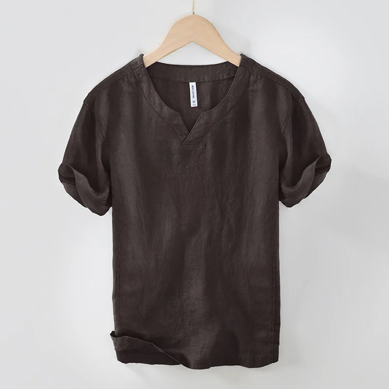 James Oxford Short Sleeve Relaxed Fit Linen Shirt for Men