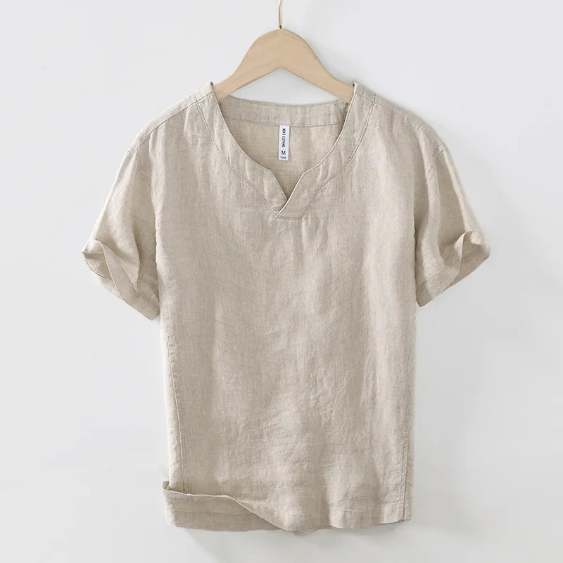James Oxford Short Sleeve Relaxed Fit Linen Shirt for Men