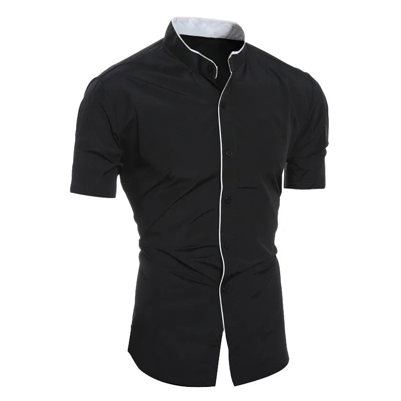 James Oxford Short Sleeve High Collar Shirt for Men