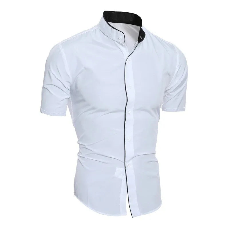 James Oxford Short Sleeve High Collar Shirt for Men