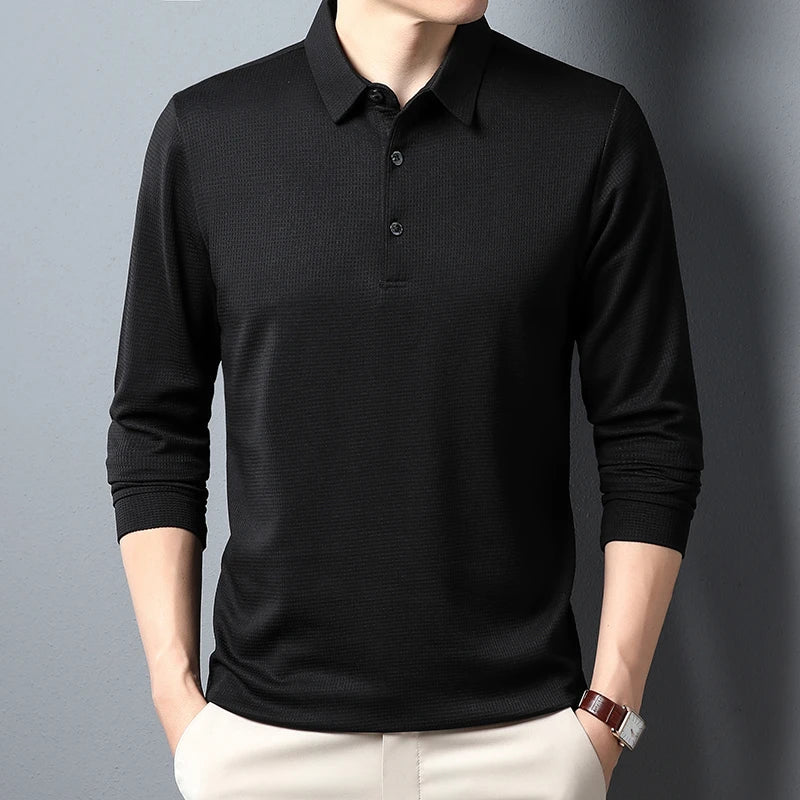 James Oxford Knit Long Sleeve Polo Shirt for Men