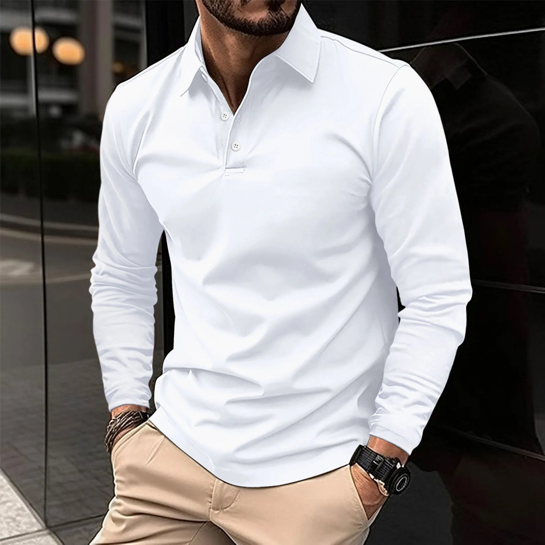 James Oxford Classic Long Sleeve Polo Shirt for Men