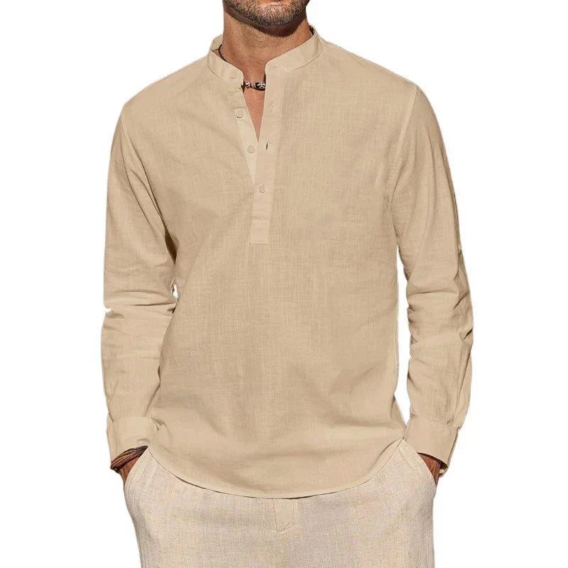 James Oxford Cotton Henley Shirt for Men