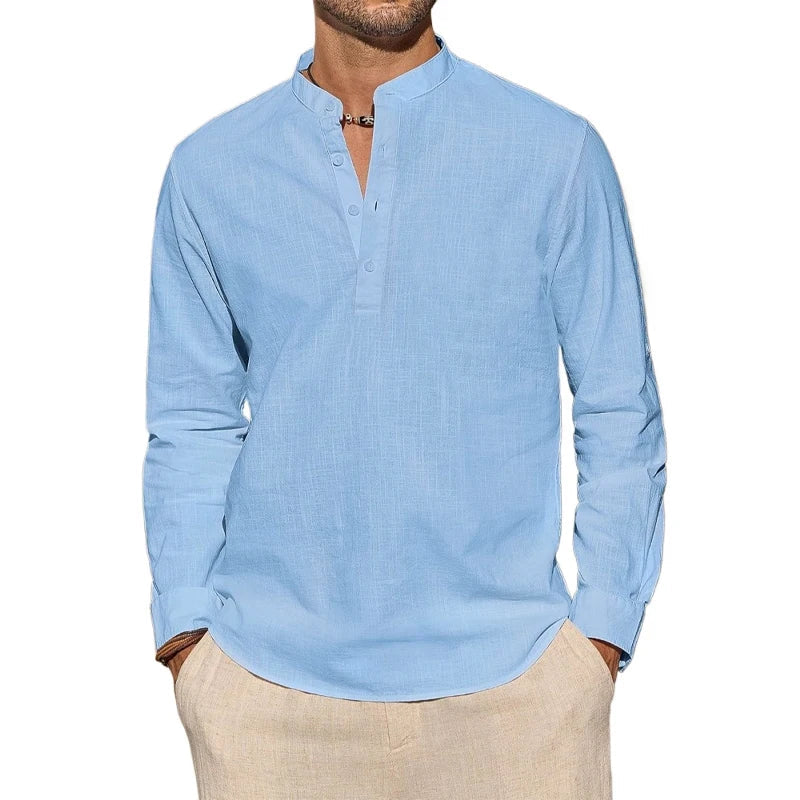 James Oxford Cotton Henley Shirt for Men