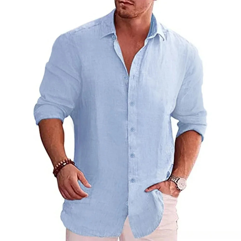 James Oxford Modern Fit Linen Button Shirt for Men