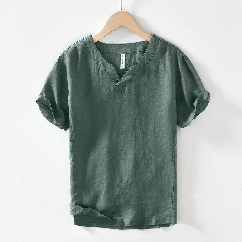 James Oxford Short Sleeve Relaxed Fit Linen Shirt for Men