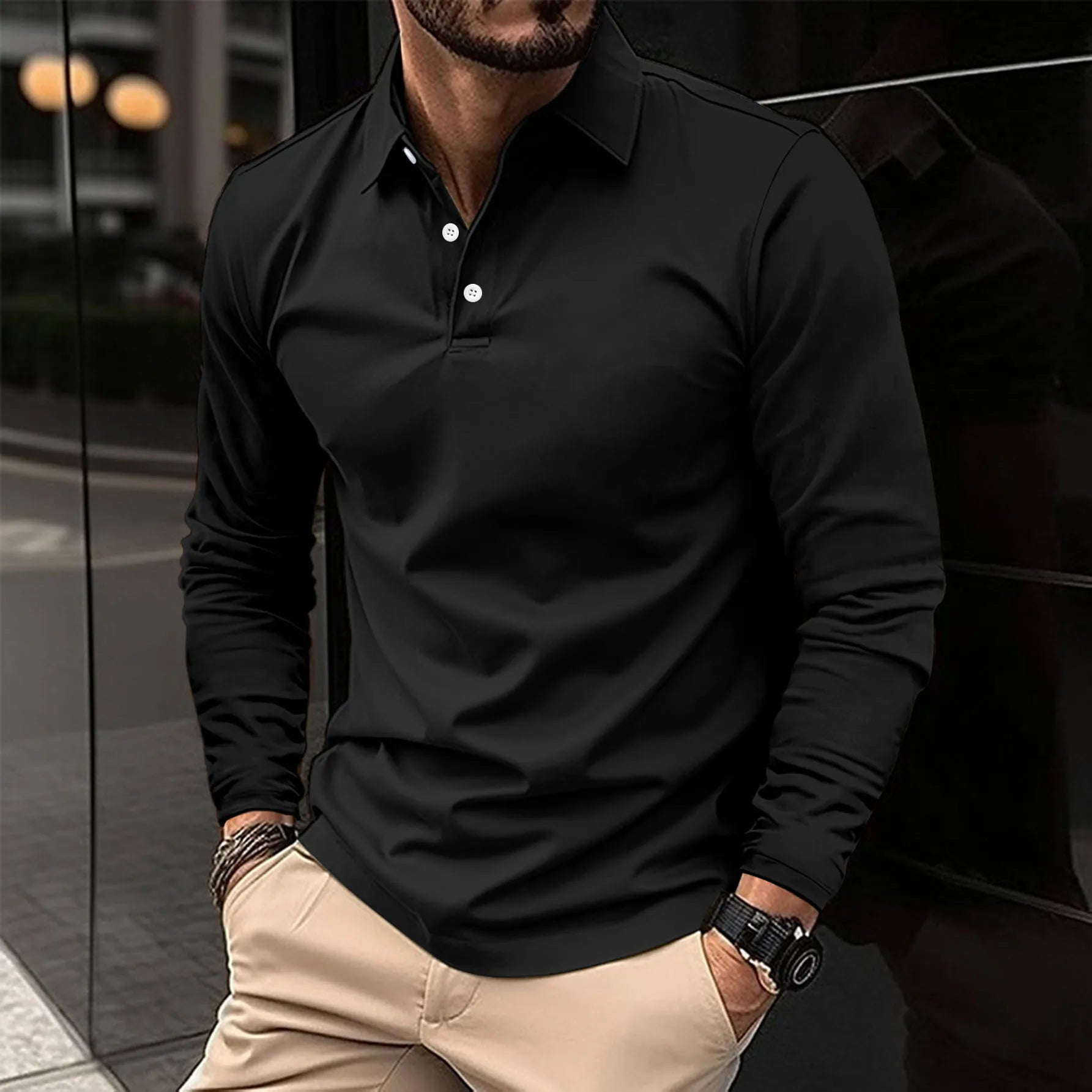 James Oxford Classic Long Sleeve Polo Shirt for Men