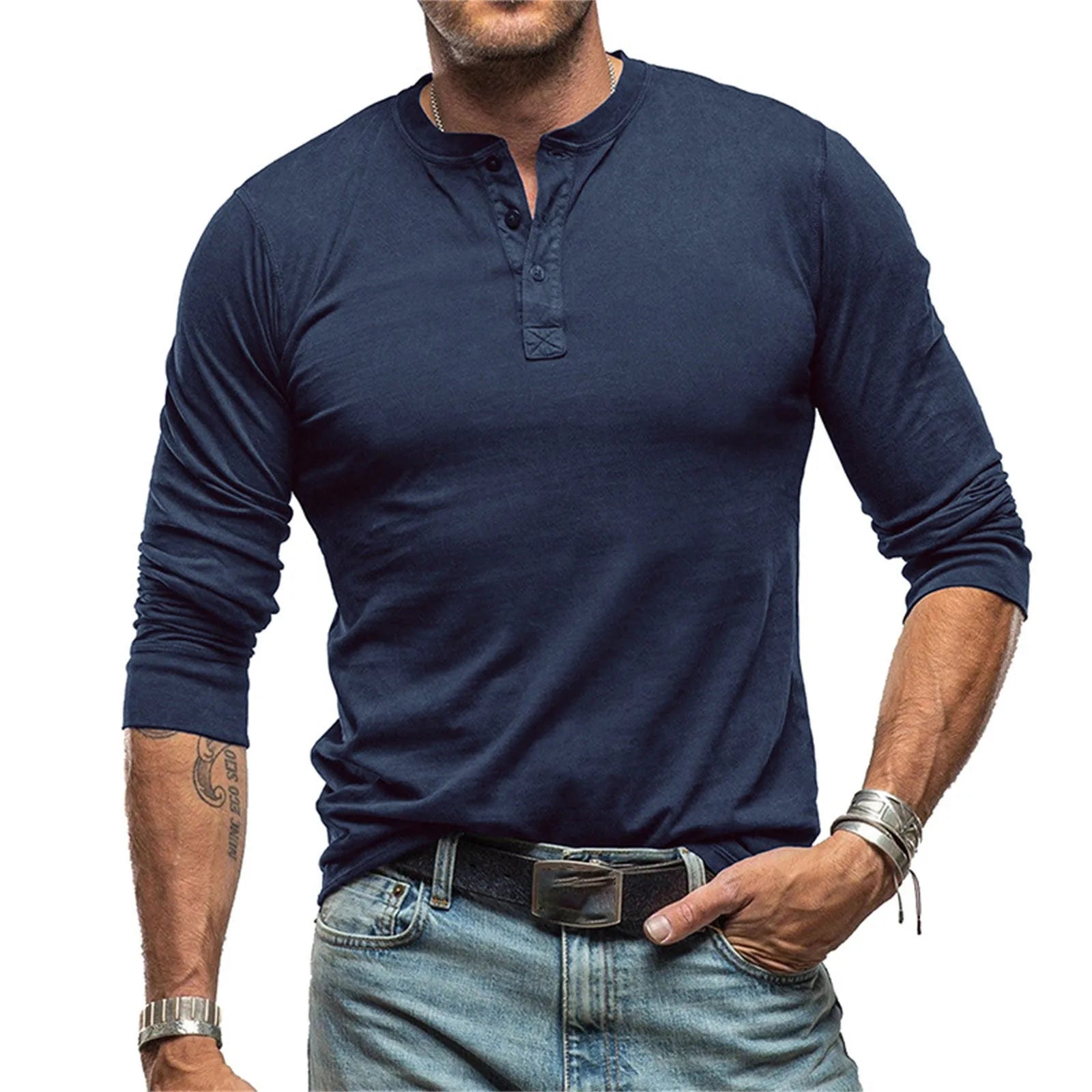 James Oxford Fitted Long Sleeve Henley T-Shirt for Men