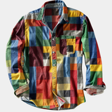 James Oxford Long Sleeve Colour Block Patchwork Shirt for Men
