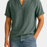 James Oxford Short Sleeve Relaxed Fit Linen Shirt for Men