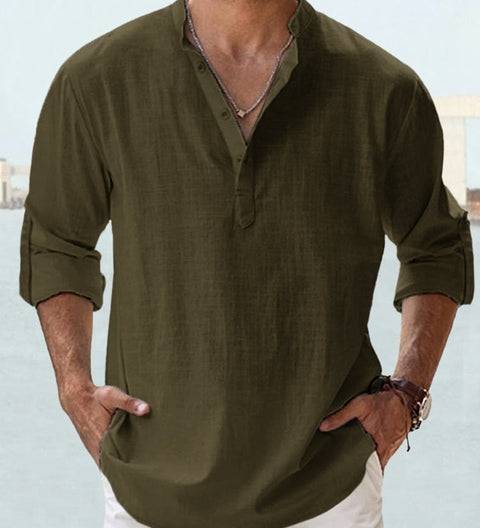James Oxford Minimalist Mandarin Collar Shirt for Men