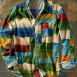 James Oxford Long Sleeve Colour Block Patchwork Shirt for Men