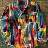 James Oxford Long Sleeve Colour Block Patchwork Shirt for Men