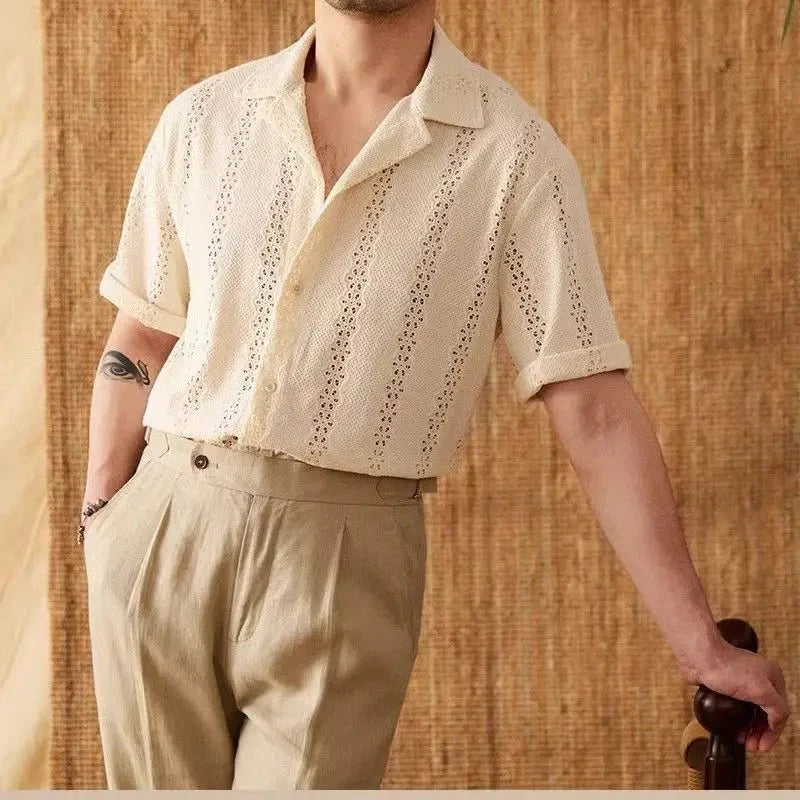 Men's Lightweight Short Sleeve Summer Shirt - Cuban Collar