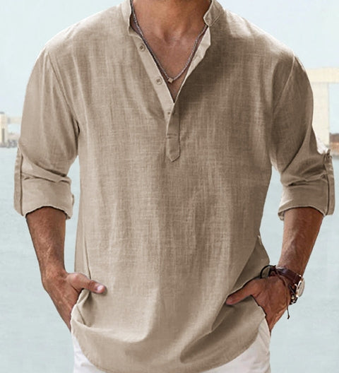 James Oxford Minimalist Mandarin Collar Shirt for Men