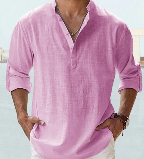 James Oxford Minimalist Mandarin Collar Shirt for Men