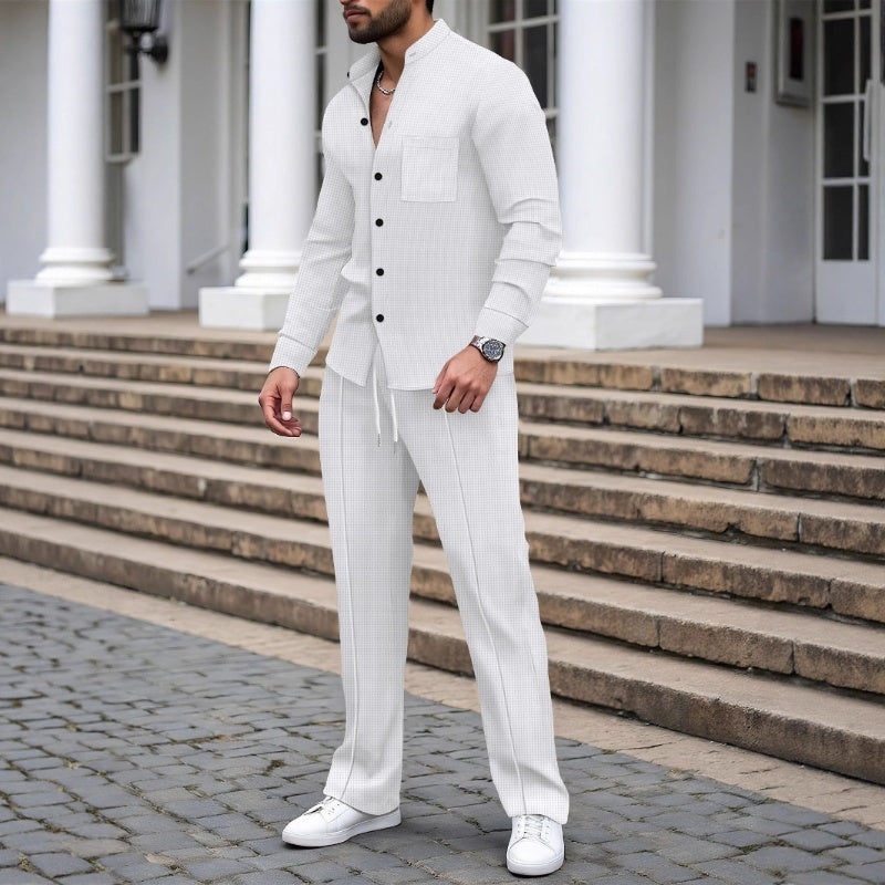 Casual Waffle Shirt & Trousers Set