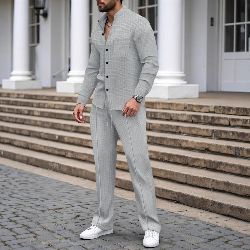 Casual Waffle Shirt & Trousers Set