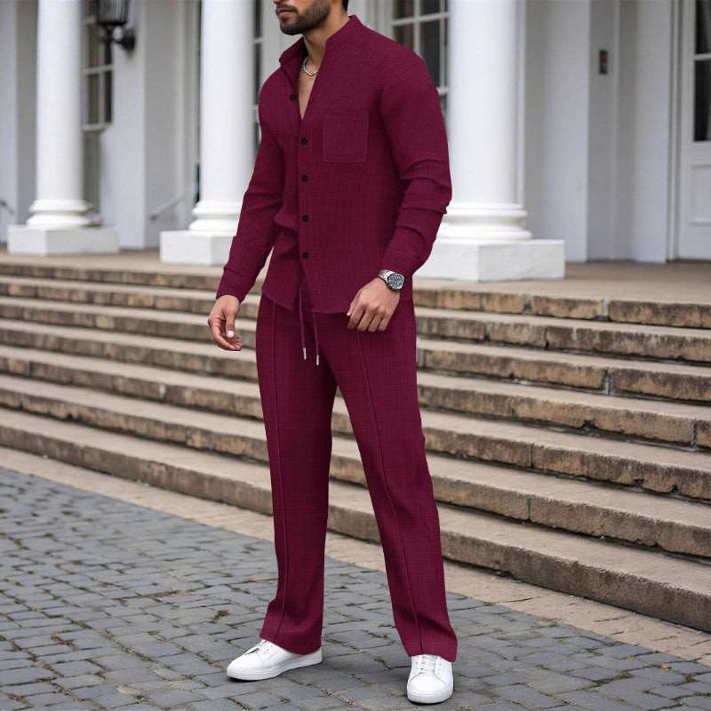 Casual Waffle Shirt & Trousers Set
