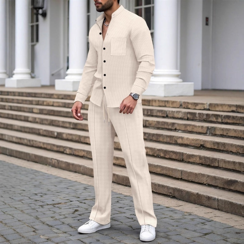 Casual Waffle Shirt & Trousers Set