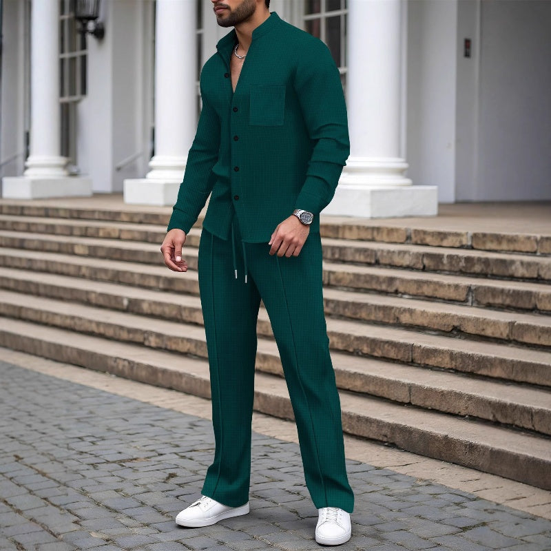 Casual Waffle Shirt & Trousers Set